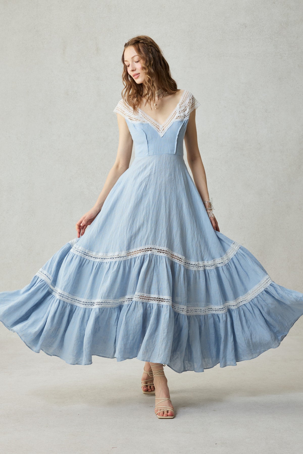 Cherry Tree 25 | Lace Linen flared dress