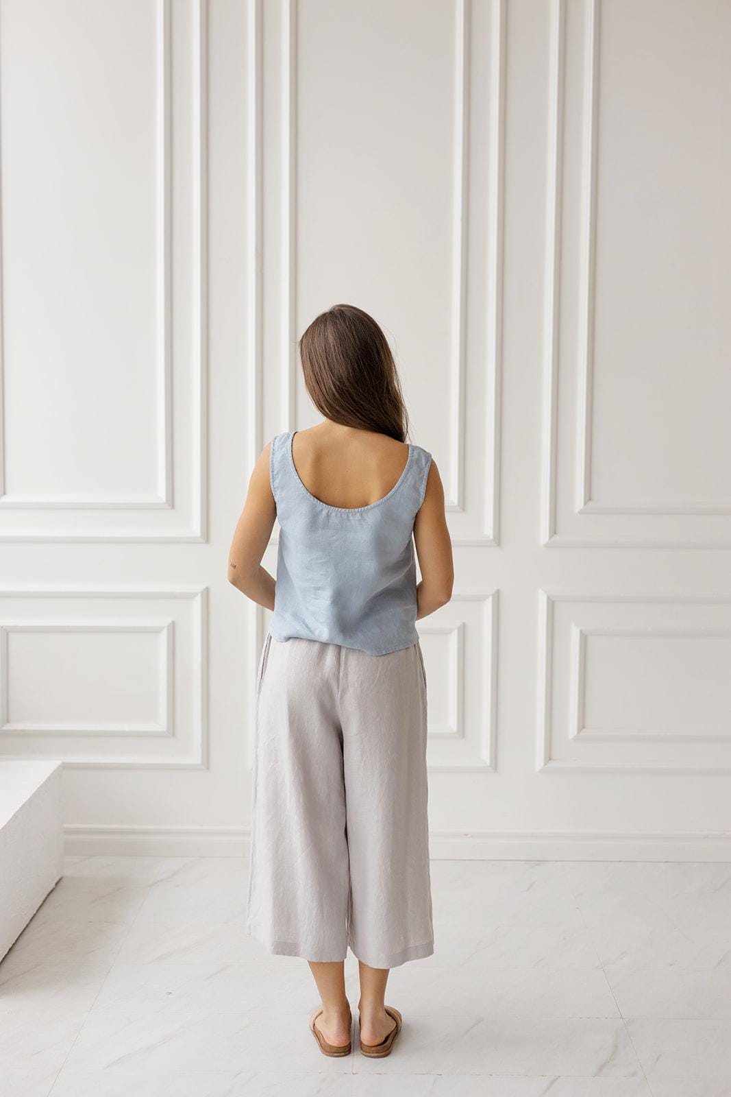 Linen Sleeveless Blouse, Relaxed Fit Summer Top, Breathable Women's Clothing - VELORA