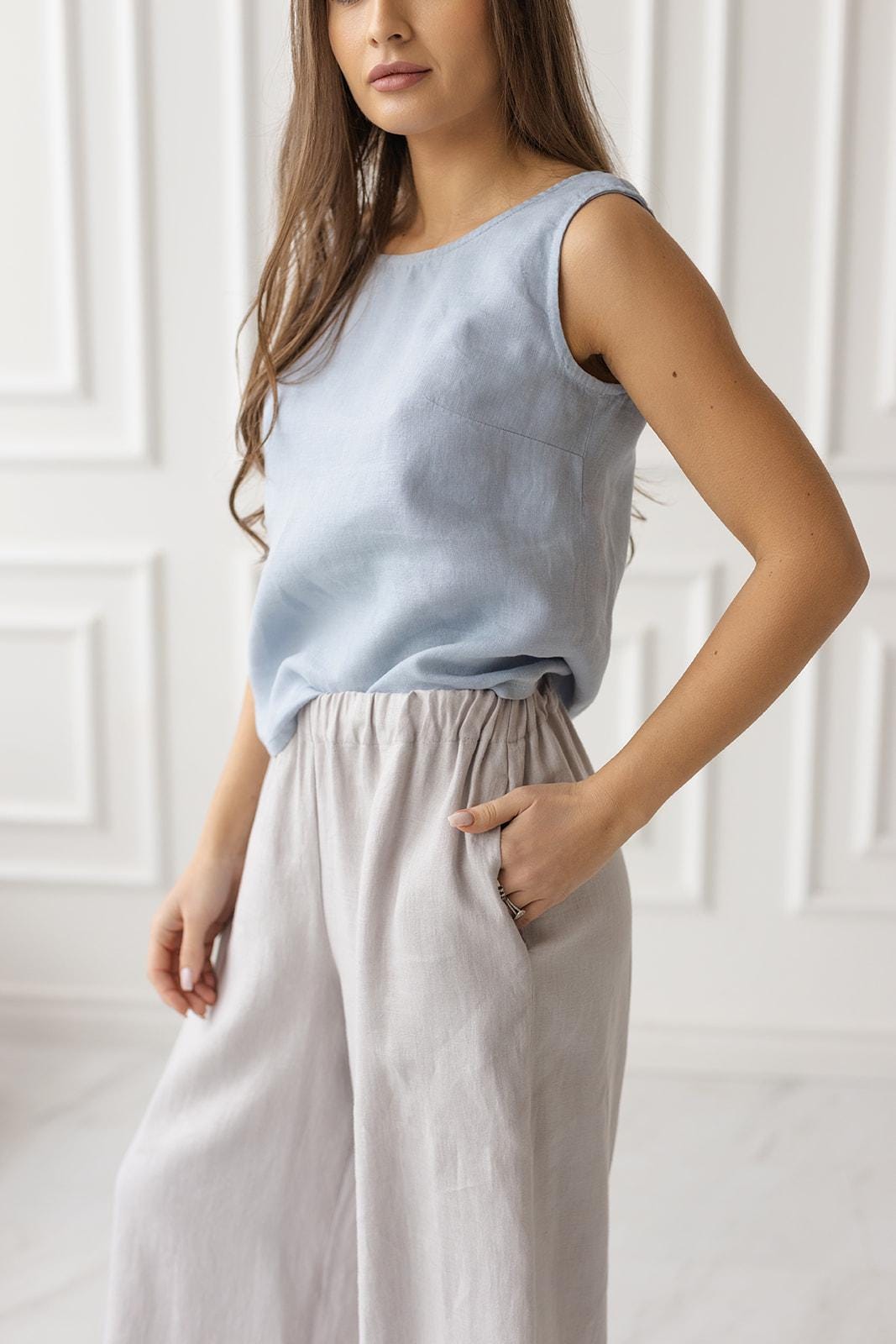 Linen Sleeveless Blouse, Relaxed Fit Summer Top, Breathable Women's Clothing - VELORA