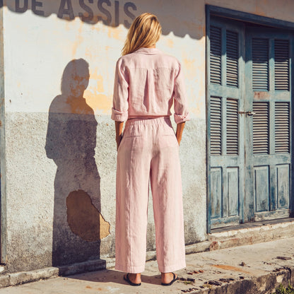 Ash Pink Linen Shirt & Wide Leg Trouser Set - MILDA